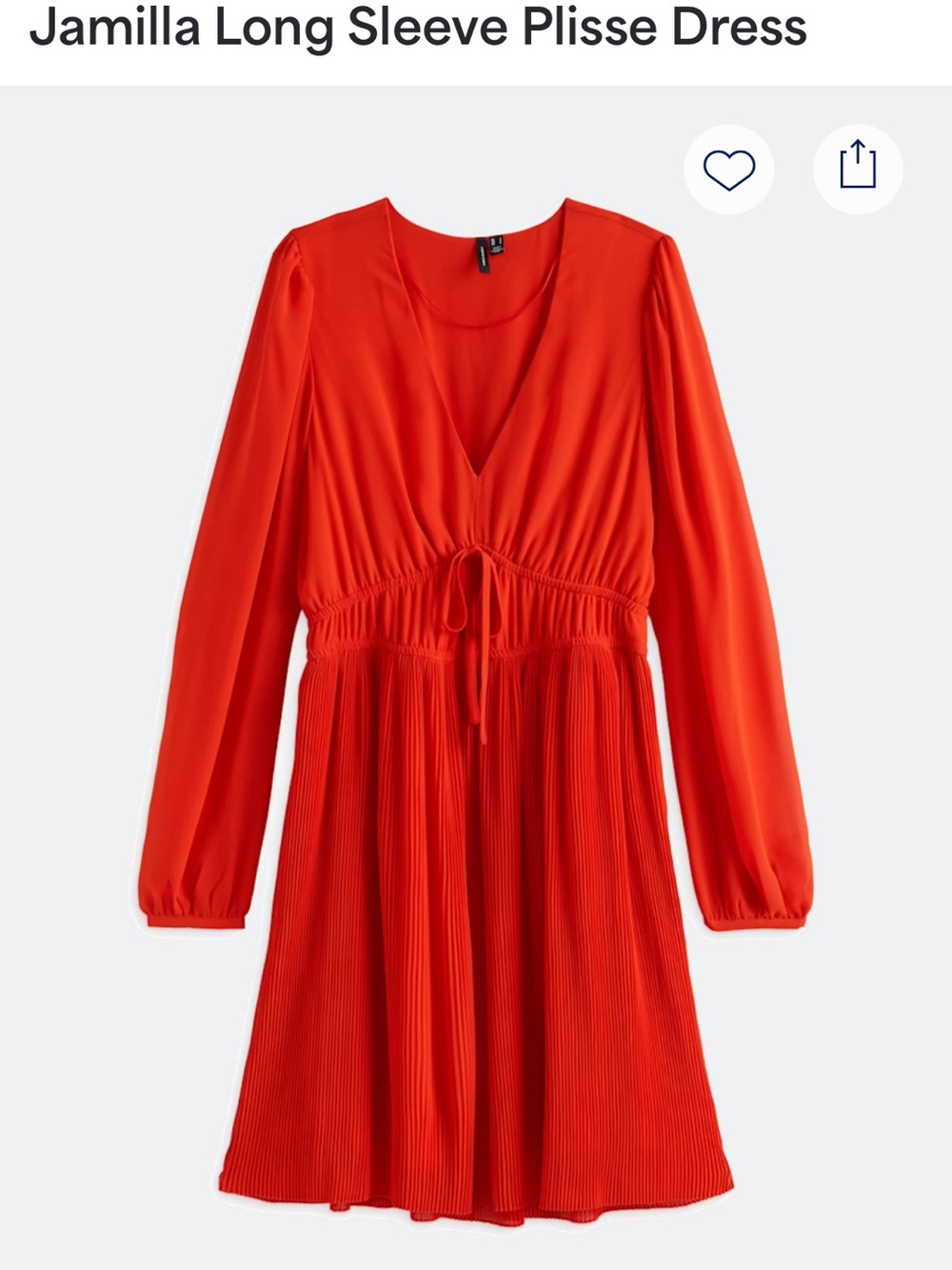 Vero Moda Jamilla Long Sleeve Plissé Dress - Red